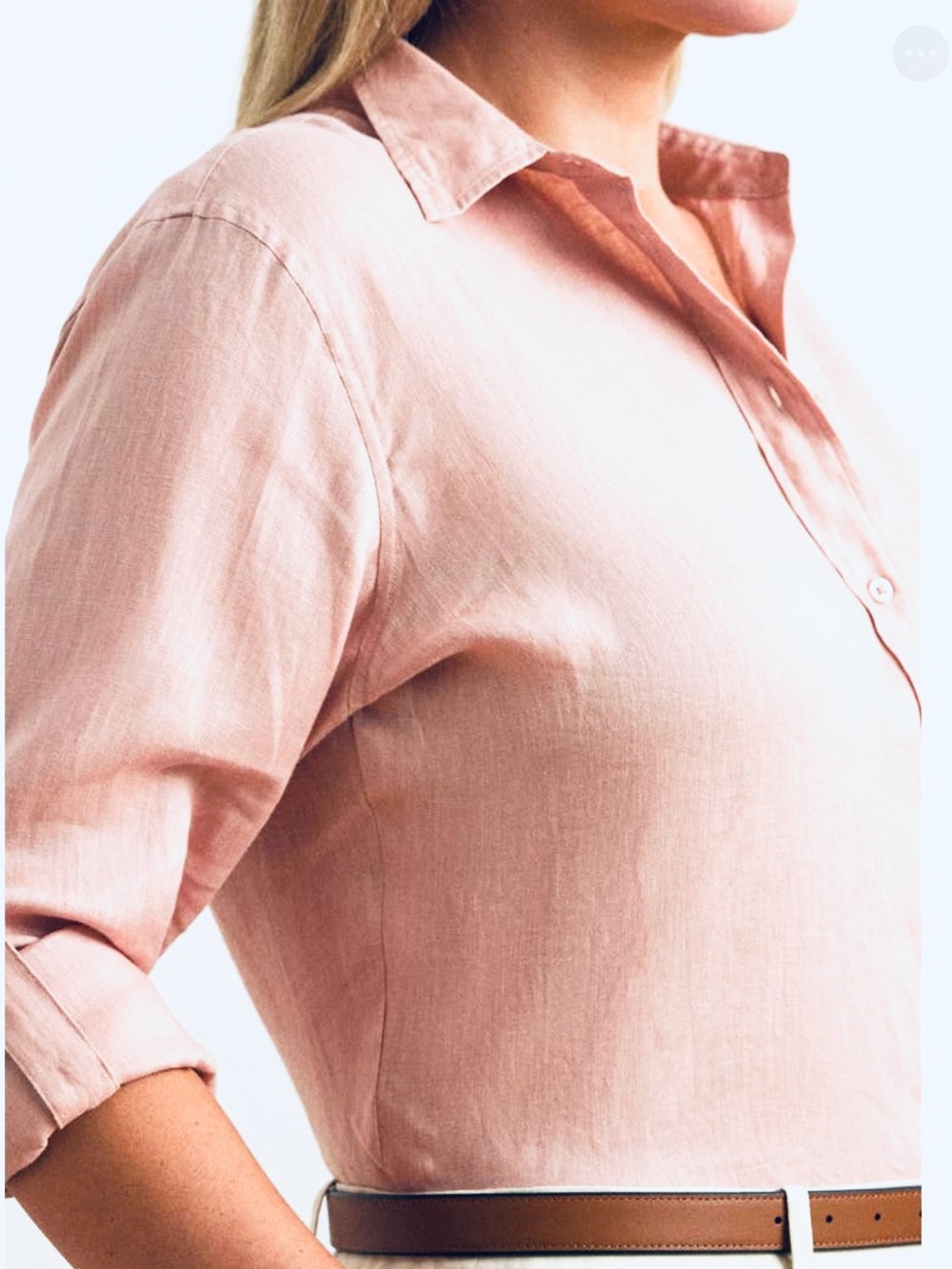LAUREN RALPH LAUREN, Vintage 100% Linen Relaxed Fit Roll Tab-Sleeve Shirt, Sz L